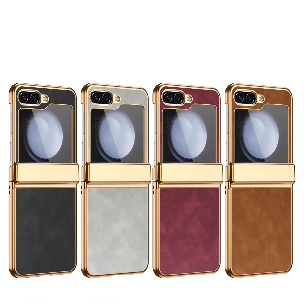  Luxury Leather Electroplated All-inclusive Folding Hinge Shockproof Case For Samsung Galaxy Z Flip 5 4 3