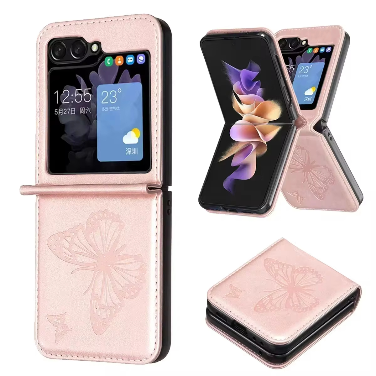 High-grade Skin-Friendly  Butterfly Embossed Flip Wallet Leather Case For Samsung Galaxy Z Flip 6/5/4/3