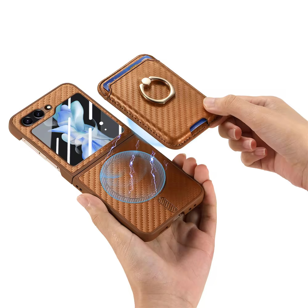  2 in 1 Detachable Carbon Fiber Card Wallet  Case With Screen Protector For Samsung Galaxy Z Flip 6 5 4 