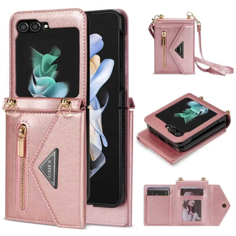 Crossbody Lanyard Leather Phone Case With Wallet Holder for Samsung Galaxy Z Flip 6 5 4 3
