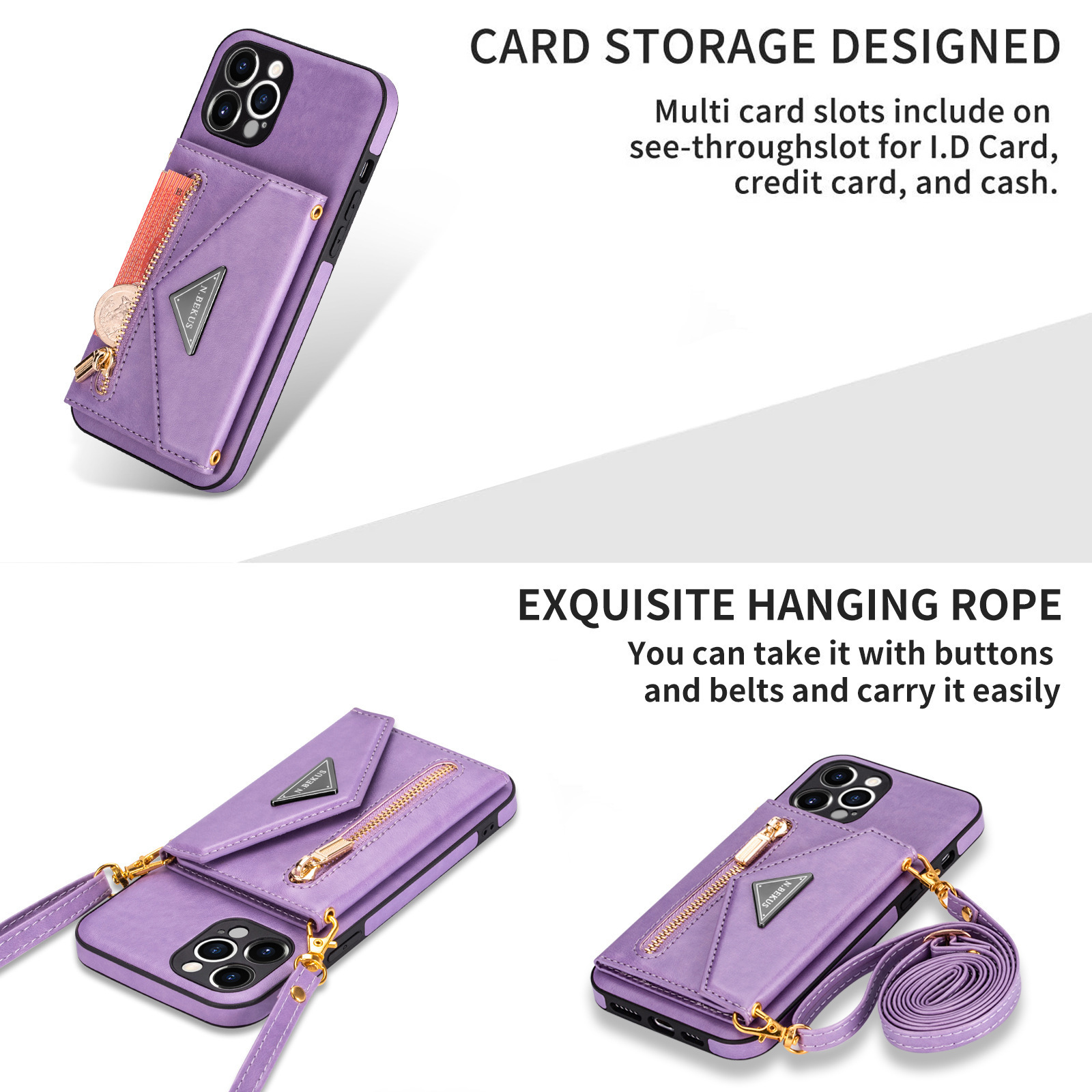 Crossbody Zipper Cards Slot Wallet Leather Case For iPhone 11-15 Series