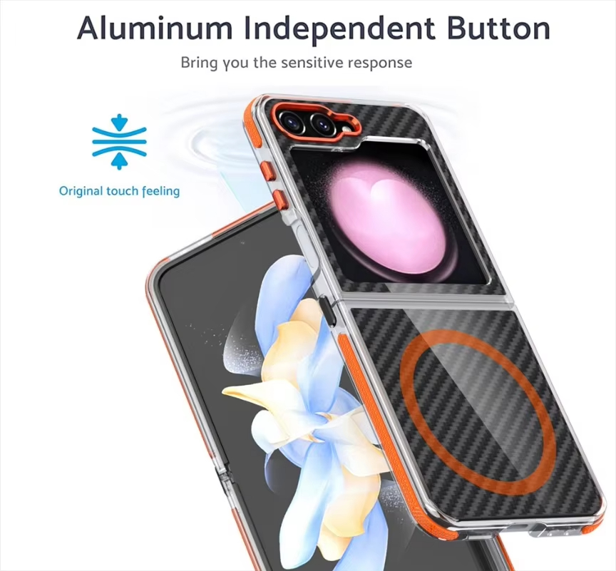 Business Carbon Fiber Magnetic Contrast Color Anti-skid Frame Case for Samsung Galaxy Z Flip 5 6 