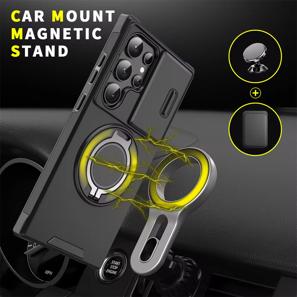Slide Camera Protection Magnetic Stand Phone Case for Samsung S24 Plus Ultra