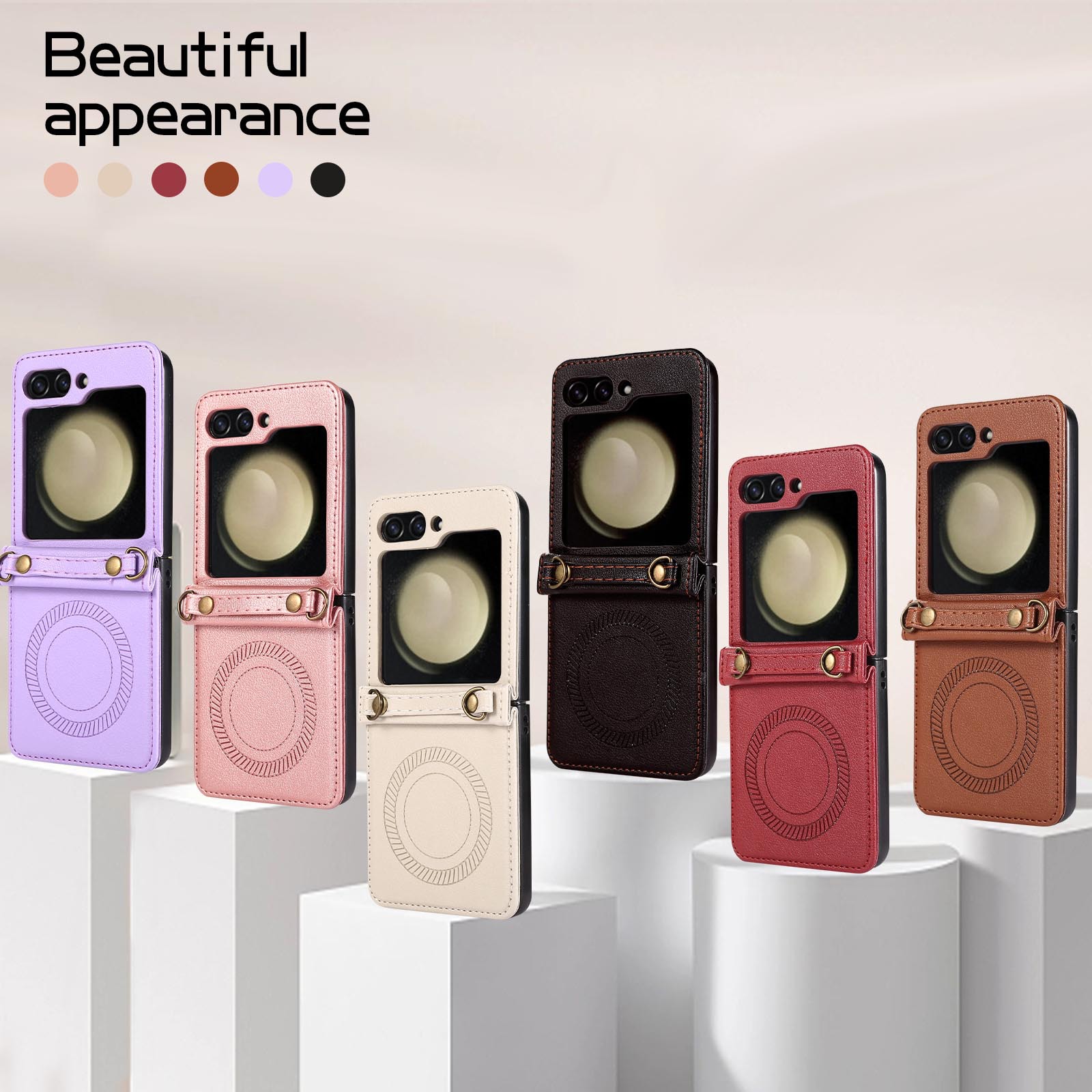 Crossbody Magnetic Leather Phone Case With Wireless Charger Long Strap For Samsung Galaxy Z Flip5/4/3