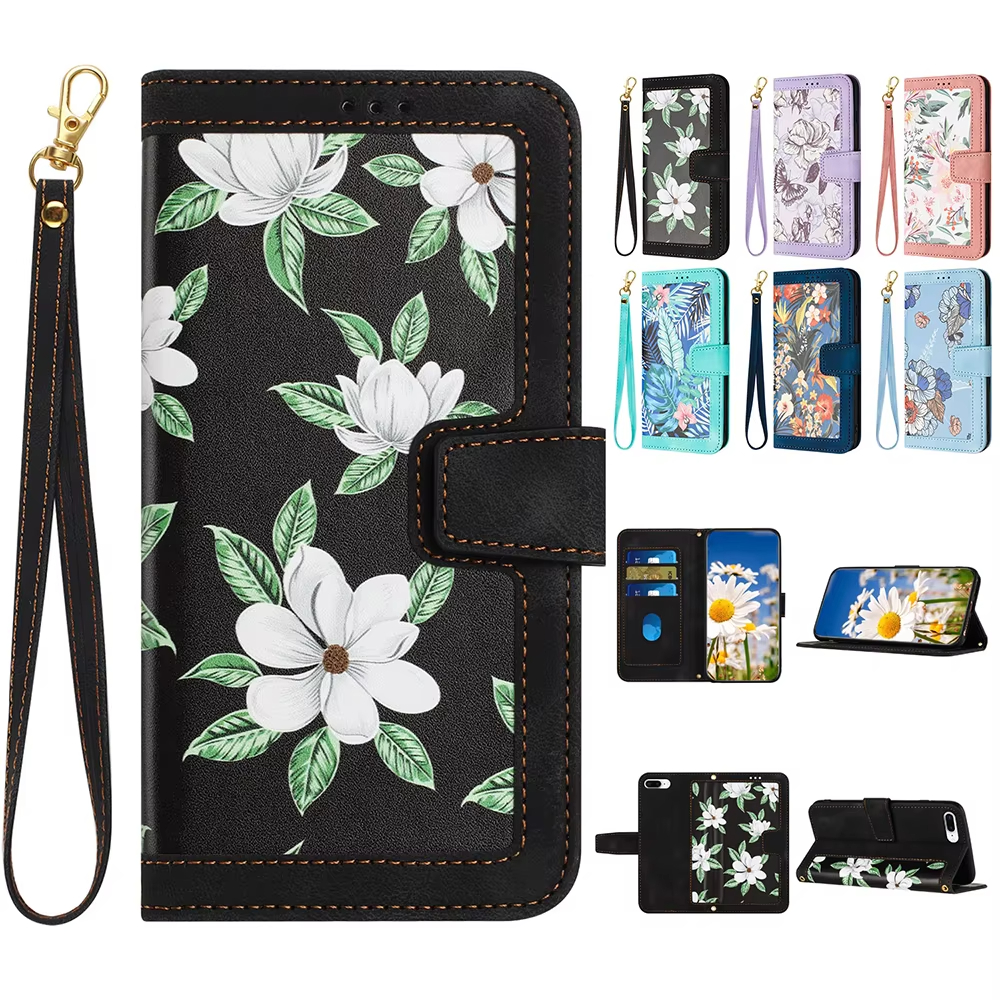 Luxury Flower Pattern Magnetic Clasp Flip Leather Case for Galaxy S24 S23 S22 S21