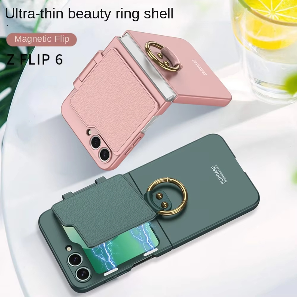 Ring Holder Phone Case With Back Screen Protective Mirror For Samsung Galaxy Z Flip 6/5