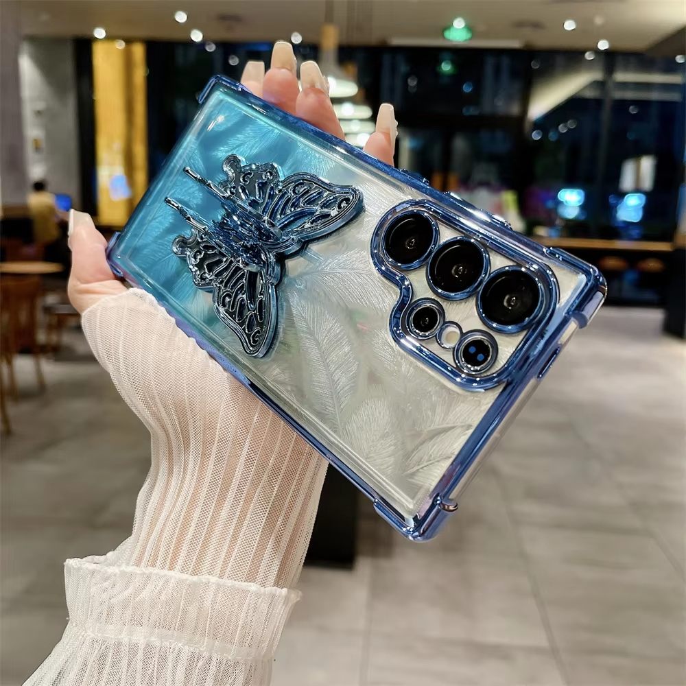 Cartoon Butterfly Gradient Bracket Case for Samsung Galaxy S24 Ultra Plus