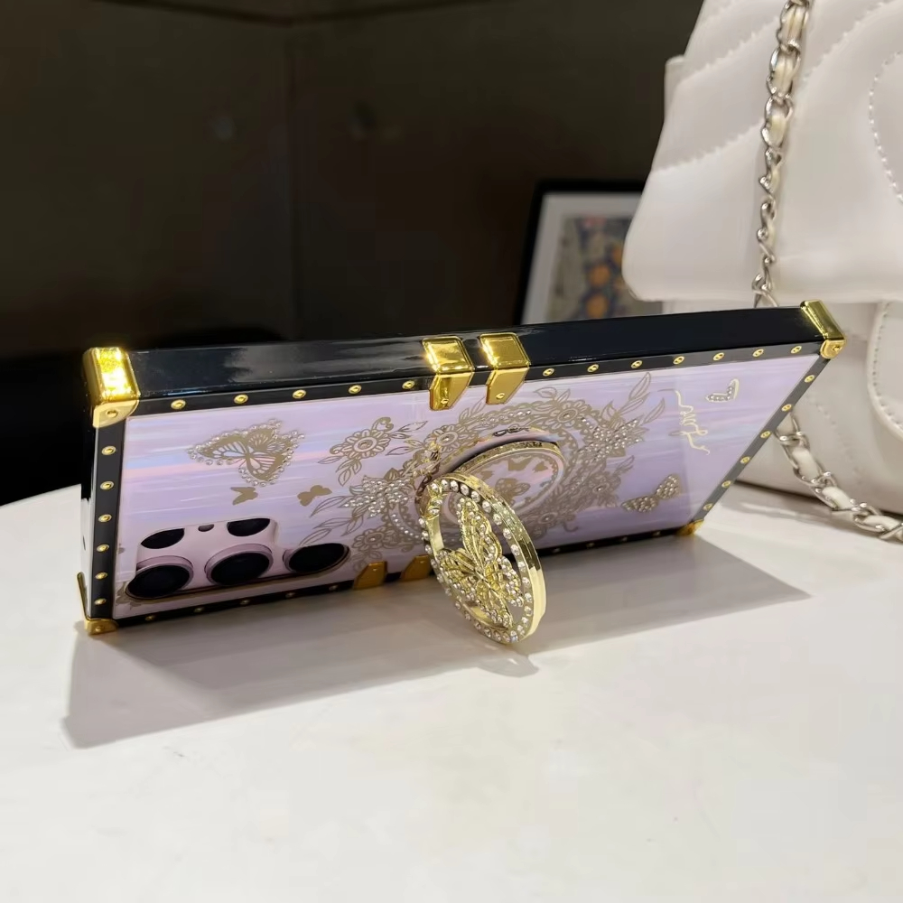 Luxury Dream Butterfly Stand Laser Shell Pattern Phone Case For Samsung Galaxy S24 Ultra S23 Plus S22 S21
