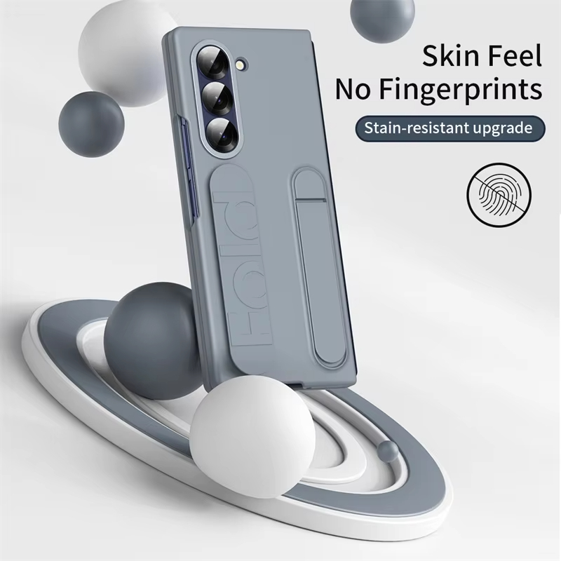 Skin Friendly Matte Silicone Wristband Bracket Case with Tempered Glass for Samsung Galaxy Z Fold 6 5 4 3 