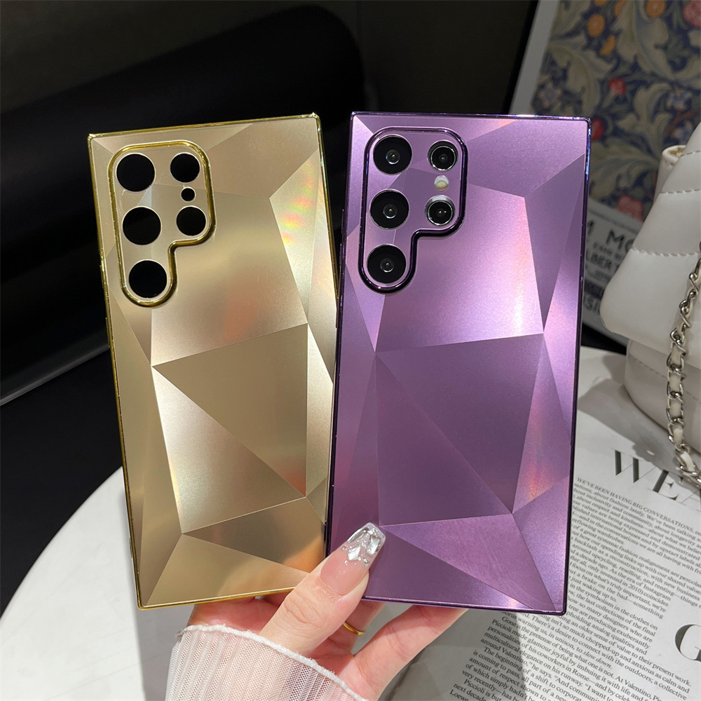 Luxury Plating 3D Diamond Pattern Matte Skin Touch Case for Samsung Galaxy S24 S23 S22