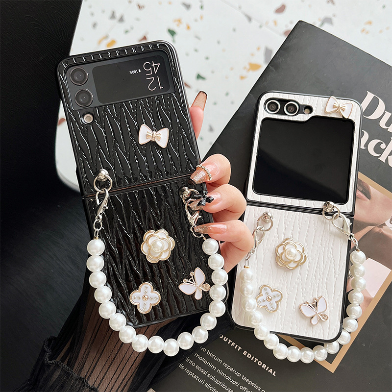 3D Bow-tied Flower Leather Phone Case for Samsung Galaxy Z Flip 5 4 3 