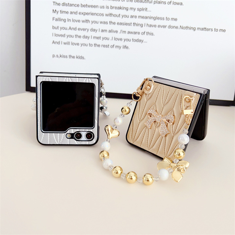 Luxury Lambskin Wrist Chain Phone Case for Samsung Galaxy Z Flip 5/4/3 