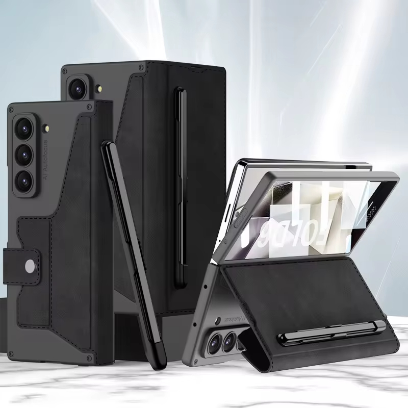 Shockproof Armor Leather Flip Case With S-pen Holder Screen Protector for Samsung Galaxy Z Fold6/5/4/3 