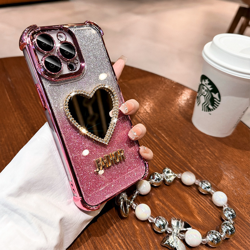 Heart-Shaped Rhinestone Mirror iPhone Case
