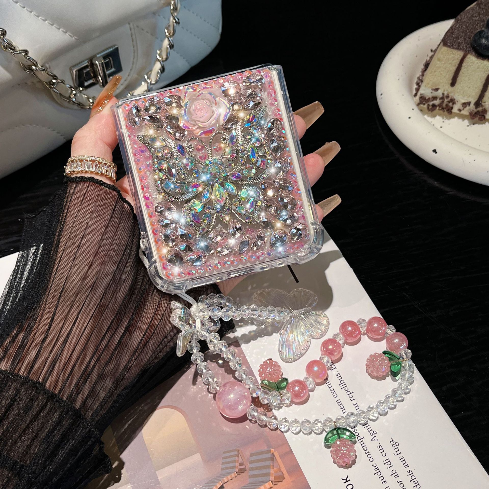 Butterfly Flower Full Diamond Bracelet Phone Case for Samsung Galaxy Z Flip 6 5 4 3