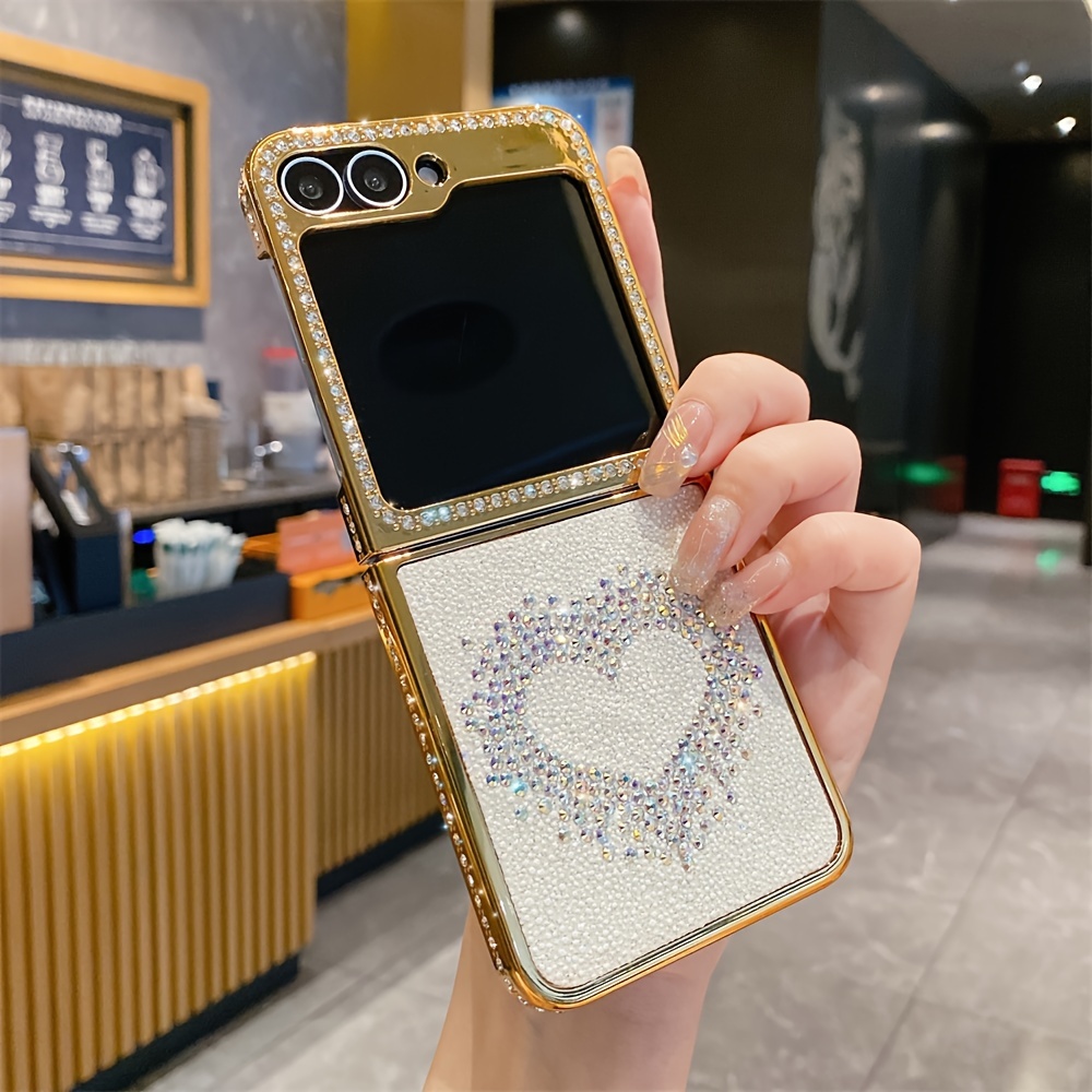 Cute Luxury Butterfly Love Heart Bowknot Bear Cat Rhinestone Plating Artificial Leather Phone Case For Samsung Z Flip 