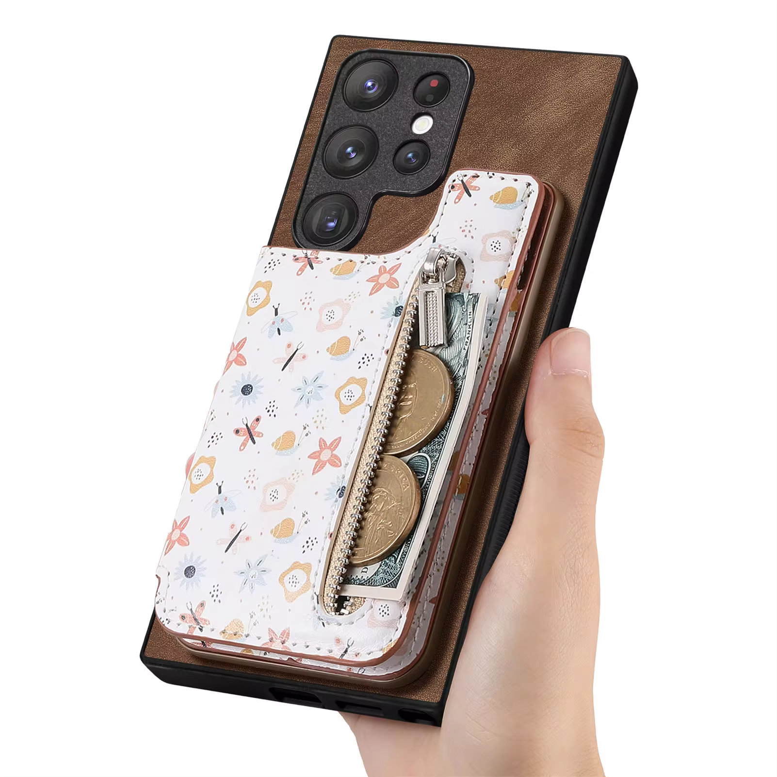 Vintage Zipper Cards Solt Wallet Leather Case for Samsung Galaxy S24 Series