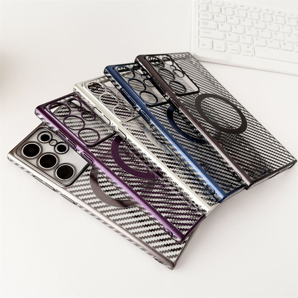 Translucent Carbon Fiber Magnetic Wireless Charging Case for Samsung Galaxy S24/S23/S22 Ultra