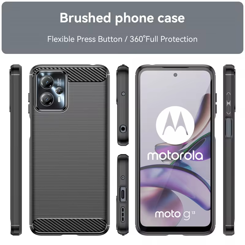 2024 Rugged Shield Carbon Fiber Bumper Silicone Shockproof Case For Moto G13/G14