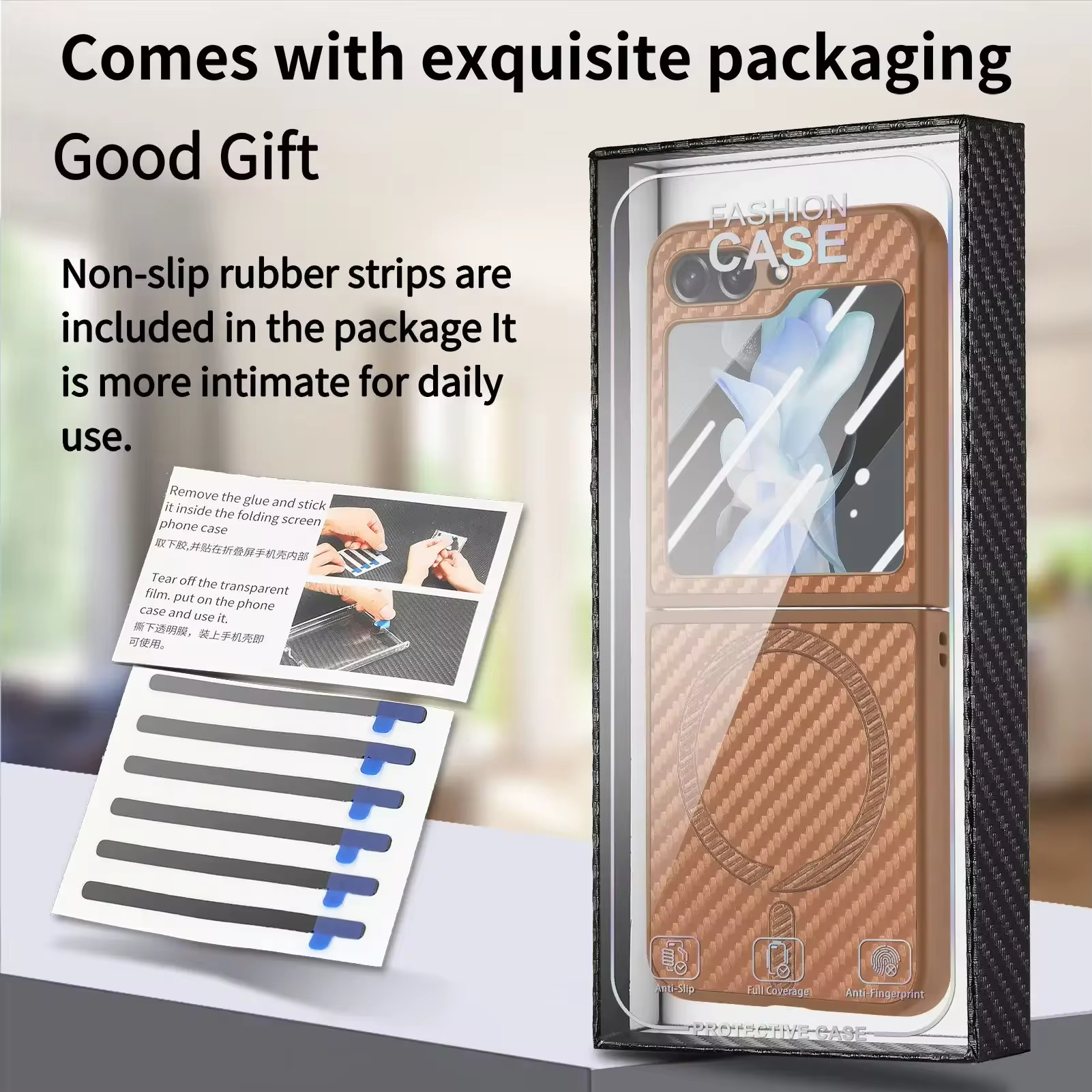 Magnetic Carbon Fiber Tempered Glass Case For Samsung Galaxy Z Flip 6 5 4 