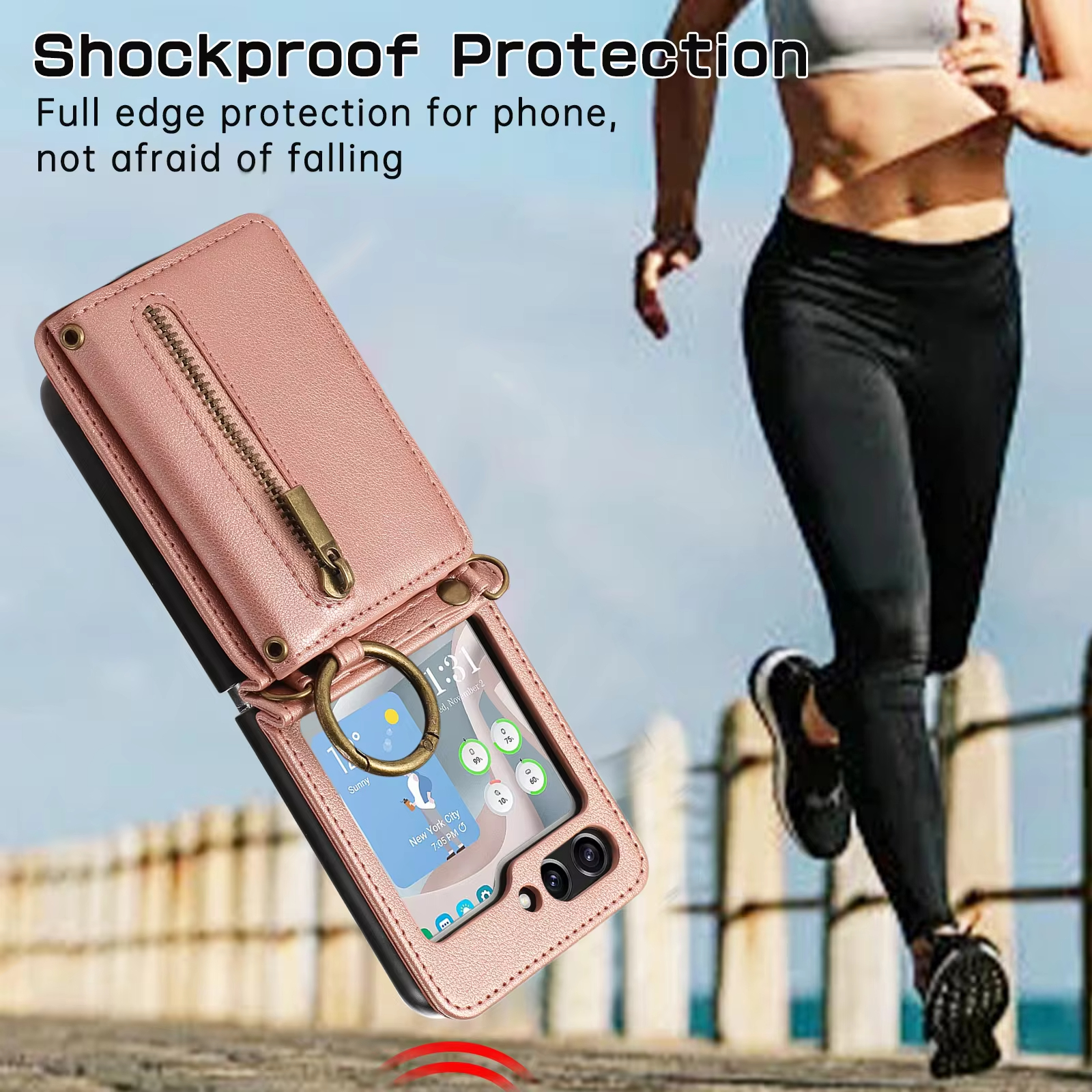 Crossbody Ring Zipper Wallet Phone Case With Card Holder For Samsung Galaxy Z Flip 6 5 4 3