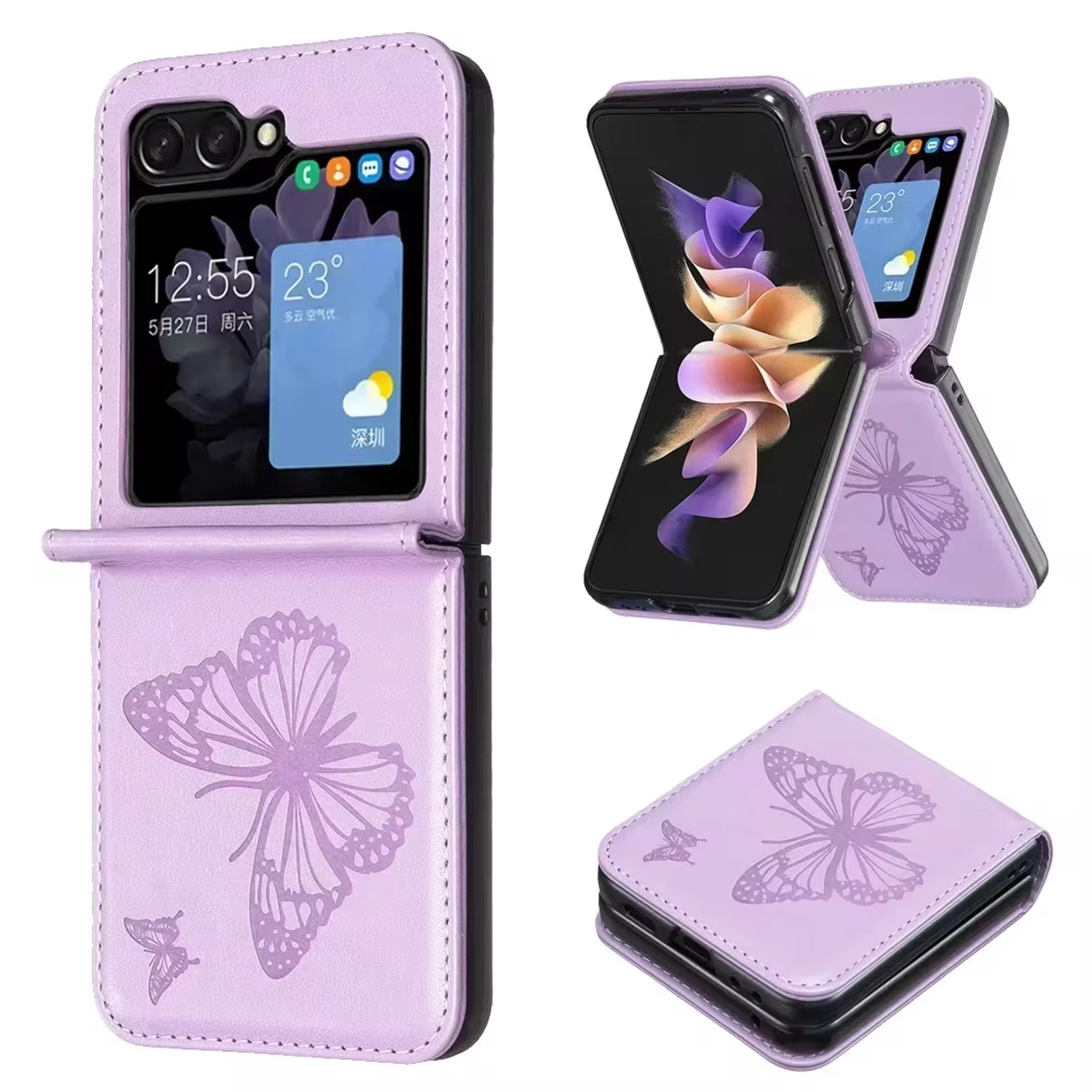 High-grade Skin-Friendly  Butterfly Embossed Flip Wallet Leather Case For Samsung Galaxy Z Flip 6/5/4/3