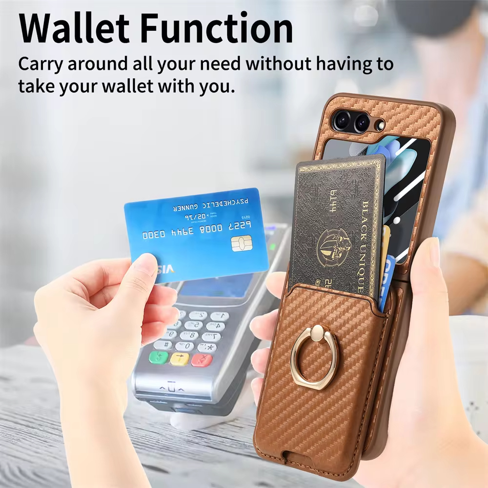  2 in 1 Detachable Carbon Fiber Card Wallet  Case With Screen Protector For Samsung Galaxy Z Flip 6 5 4 