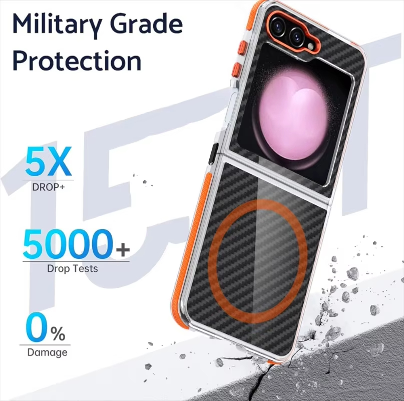 Business Carbon Fiber Magnetic Contrast Color Anti-skid Frame Case for Samsung Galaxy Z Flip 5 6 