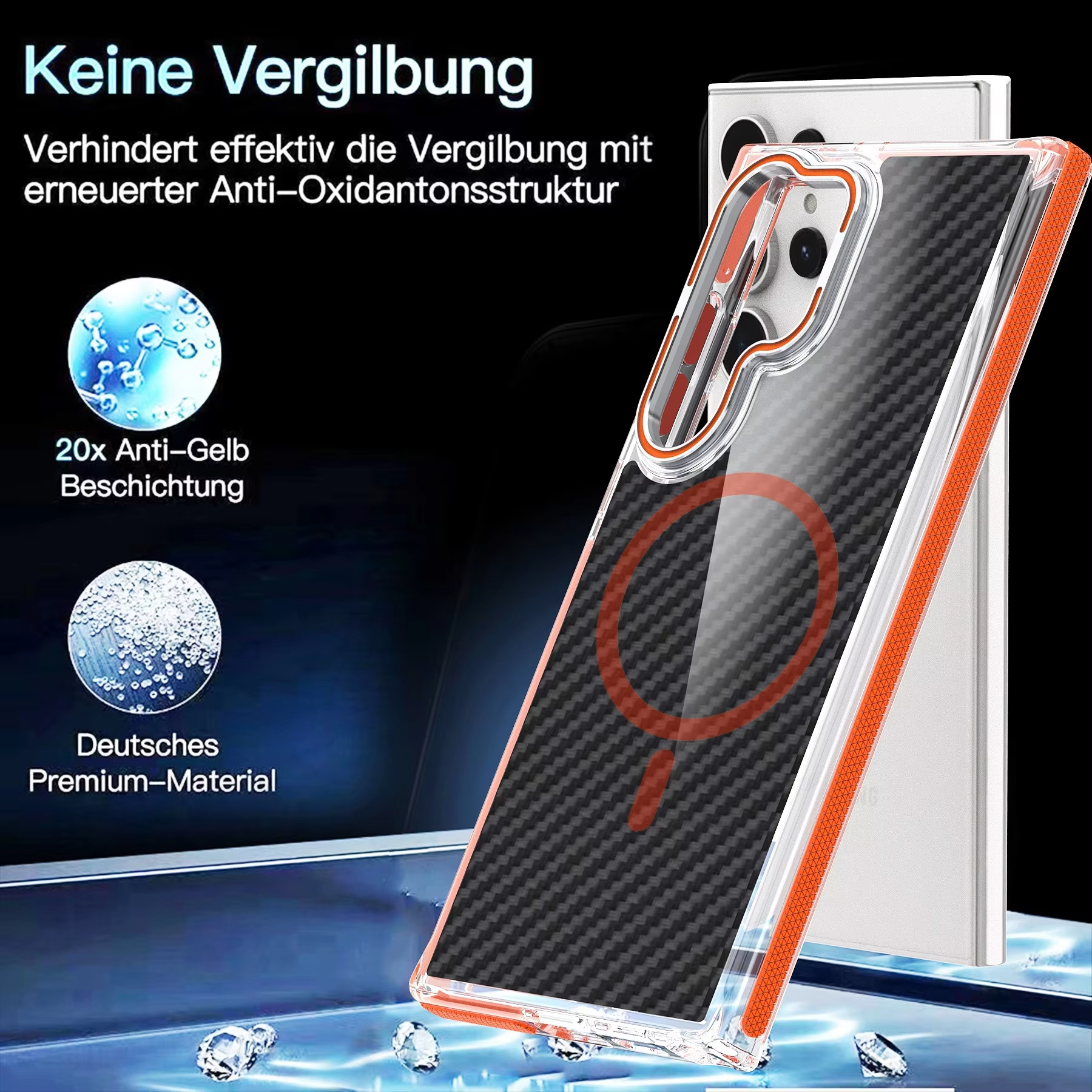 Business Carbon Fiber Magnetic Contrast Color Anti-skid Frame Case for Samsung Galaxy S24 S23  Series