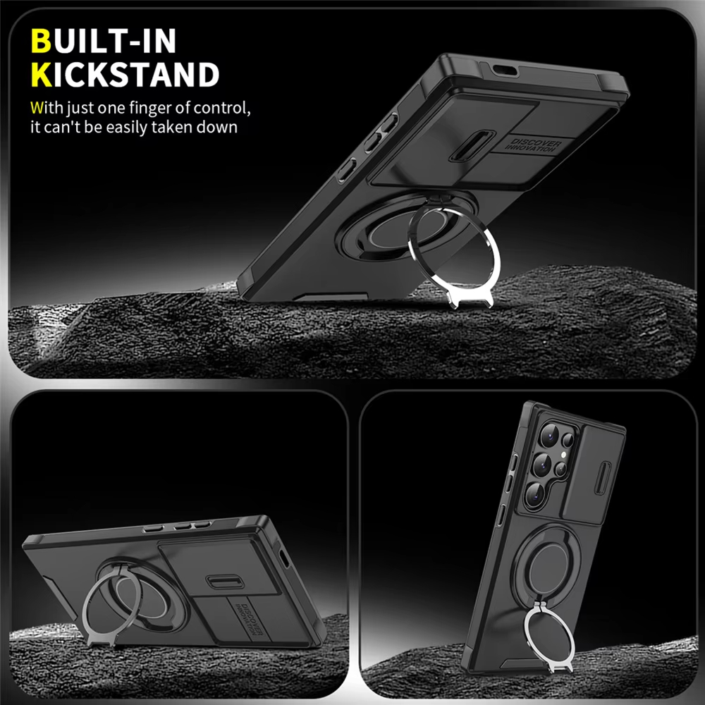 Slide Camera Protection Magnetic Stand Phone Case for Samsung S24 Plus Ultra