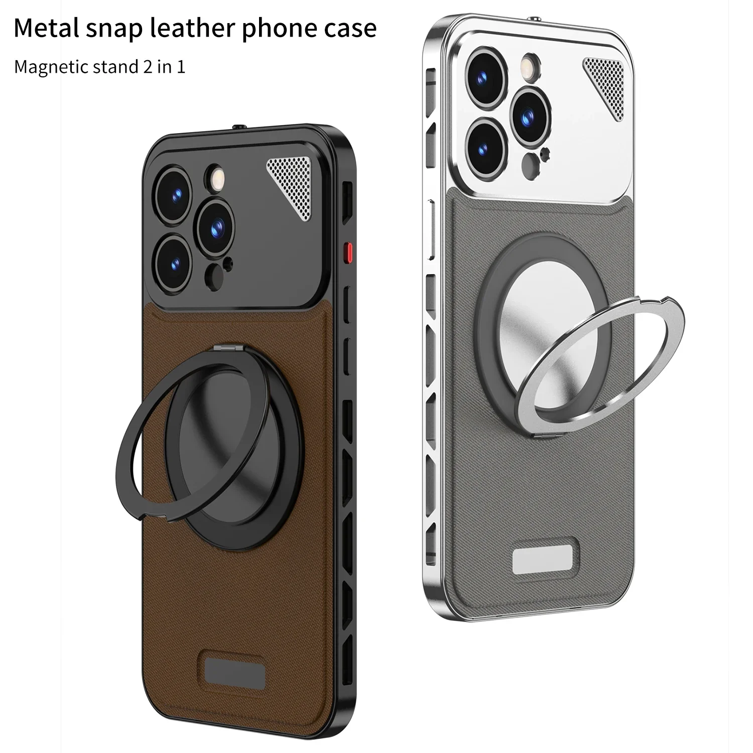 360° Rotating Stand Hollow Frame Luxury Aluminum Snap Phone Case For iPhone 15 14 13 Series