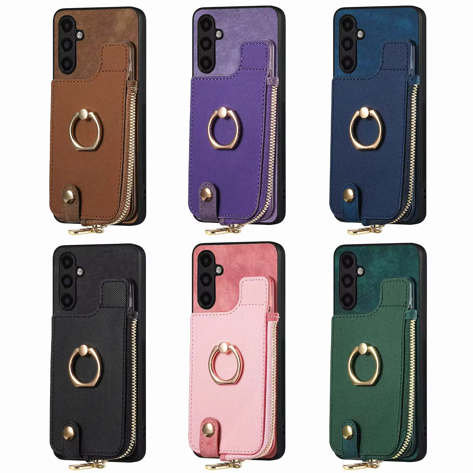 Vintage Zipper Cards Slot Wallet Ring Holder Leather Case for Samsung Galaxy A15 A25 A35 A55