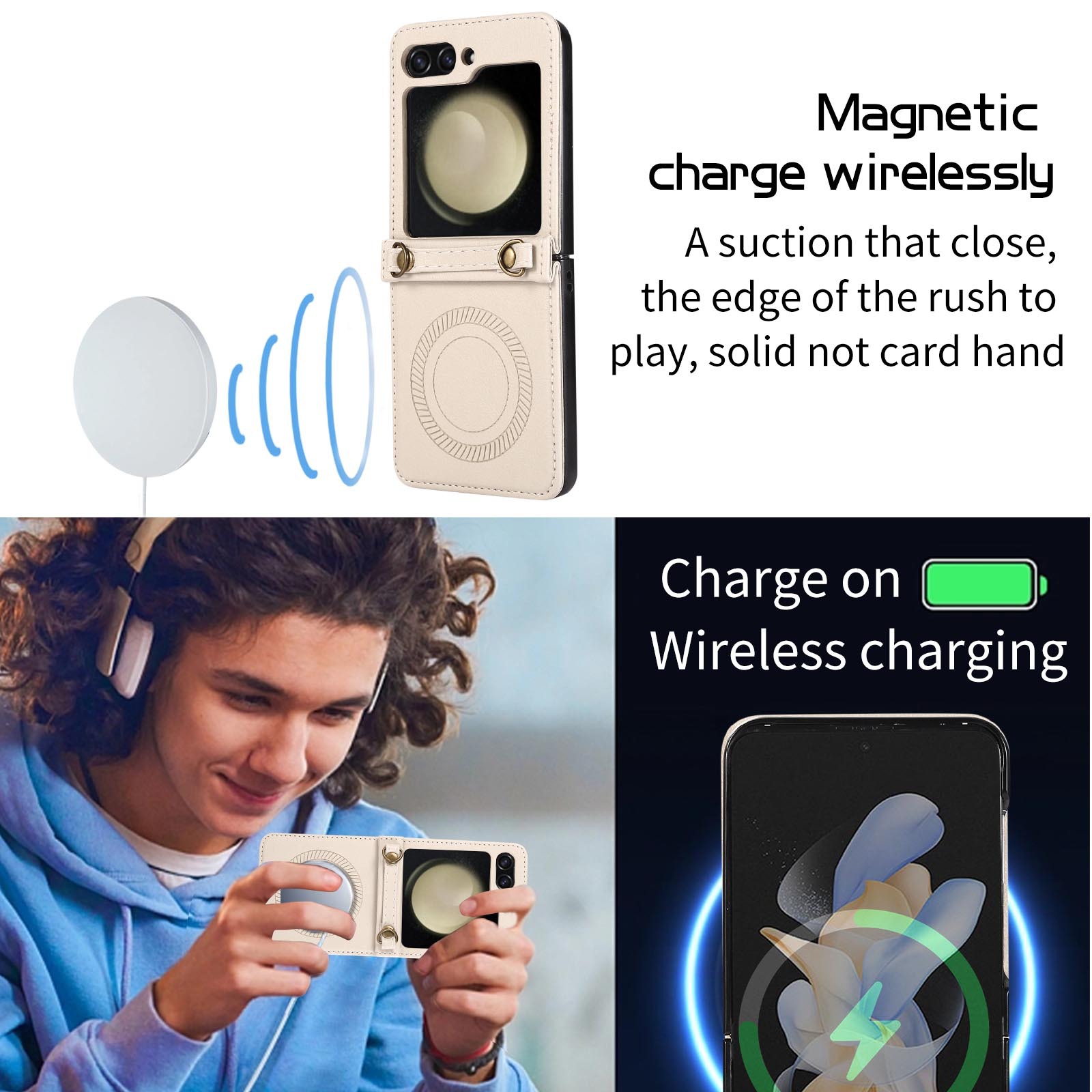 Crossbody Magnetic Leather Phone Case With Wireless Charger Long Strap For Samsung Galaxy Z Flip5/4/3