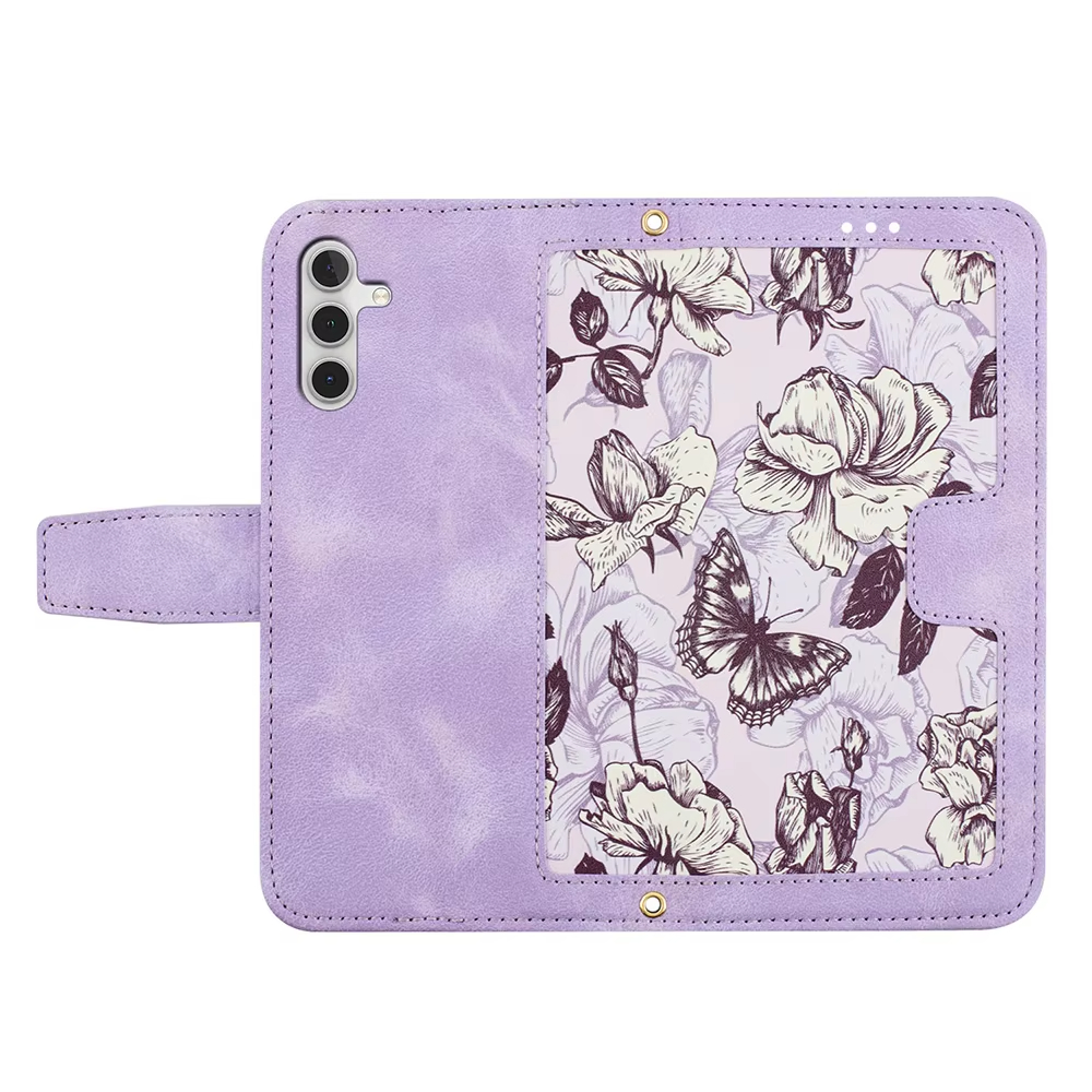 Luxury Flower Pattern Magnetic Clasp Flip Leather Case for Galaxy S24 S23 S22 S21