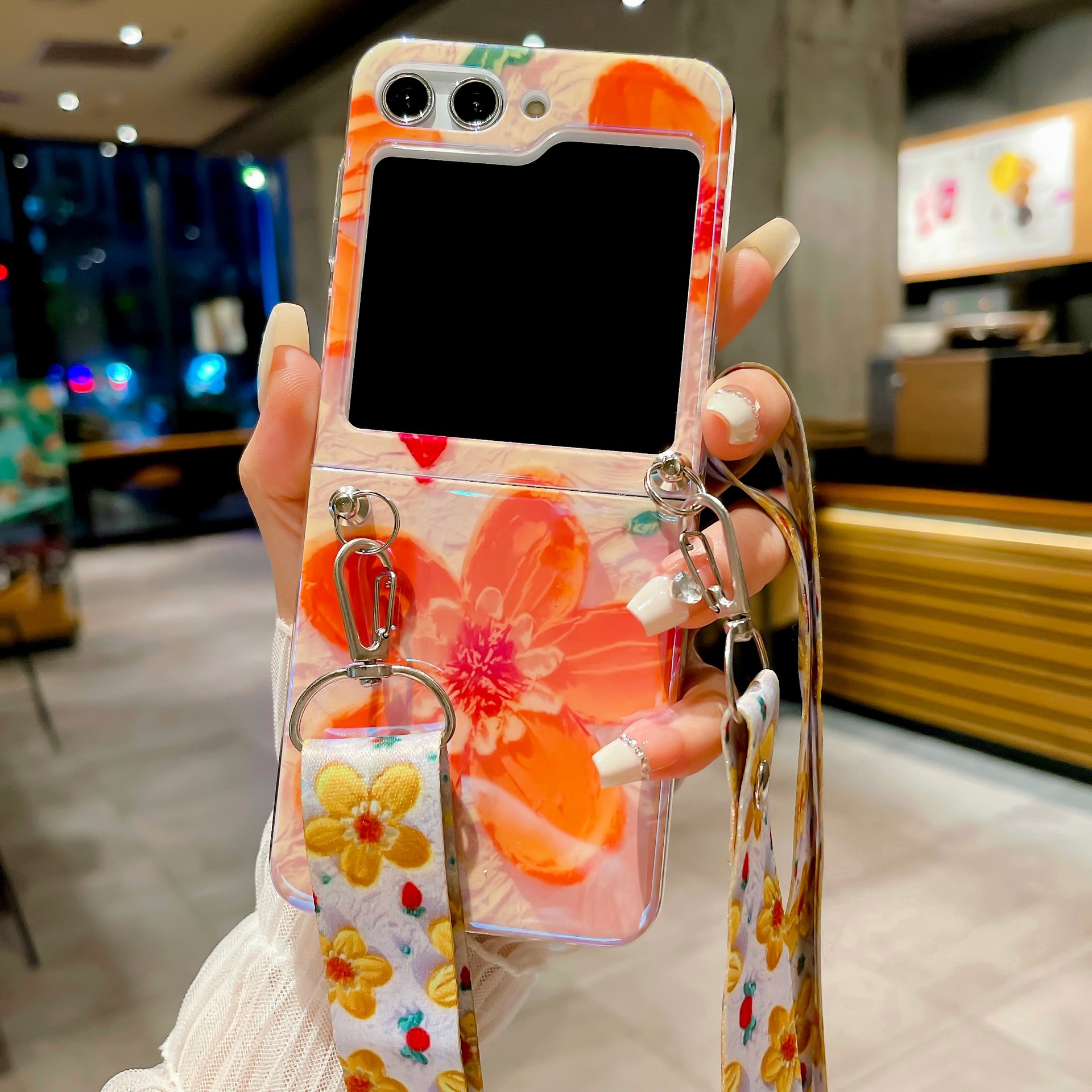 Blue Light Oil Painting Flowers Glitter Case for Samsung Galaxy Z Flip5/4/3 