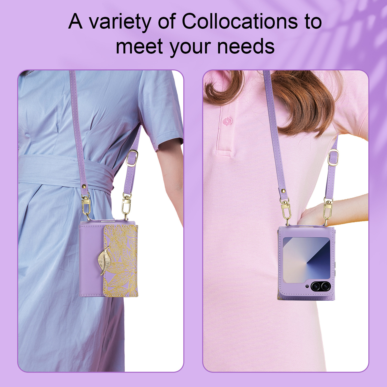 New Crossbody Luxury Leather Leaf Style Multi-card Holder Case For Samsung Galaxy Z Flip6