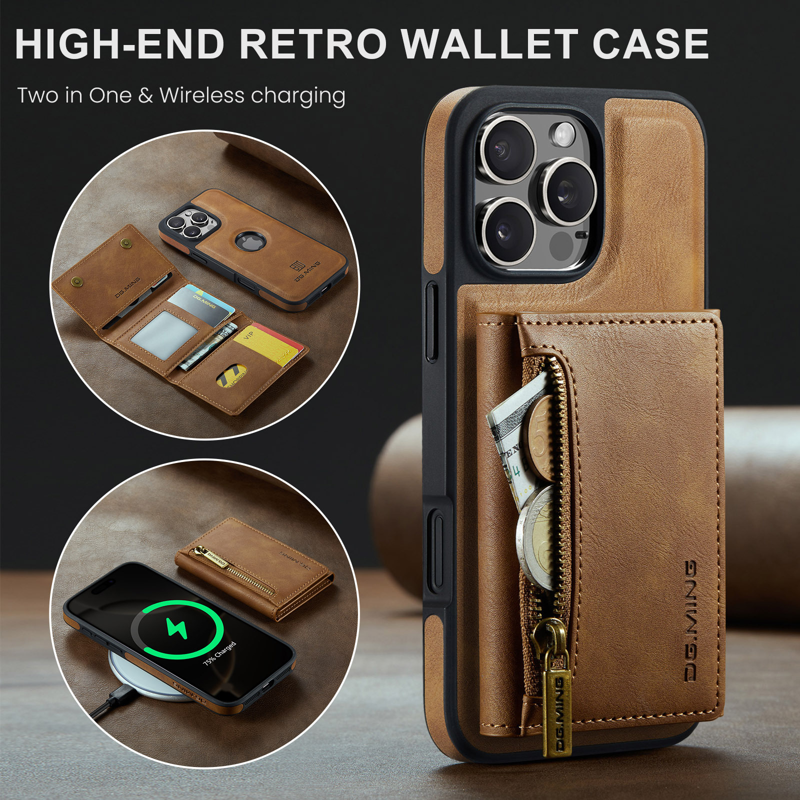 2 In 1 Detachable Magnetic Leather Wallet Phone Case For iPhone 16 Series