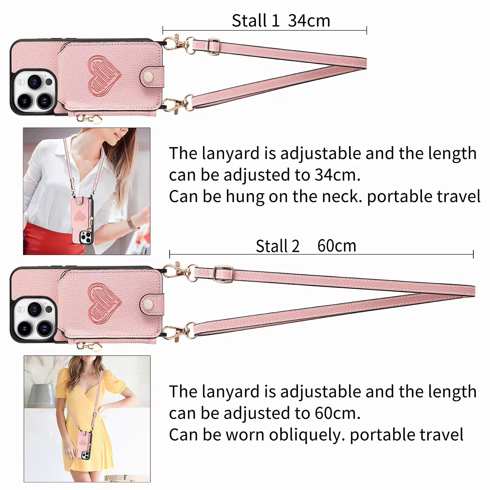 Magnetic Crossbody Leather Zipper Wallet Card Phone Case for iPhone 15 Series