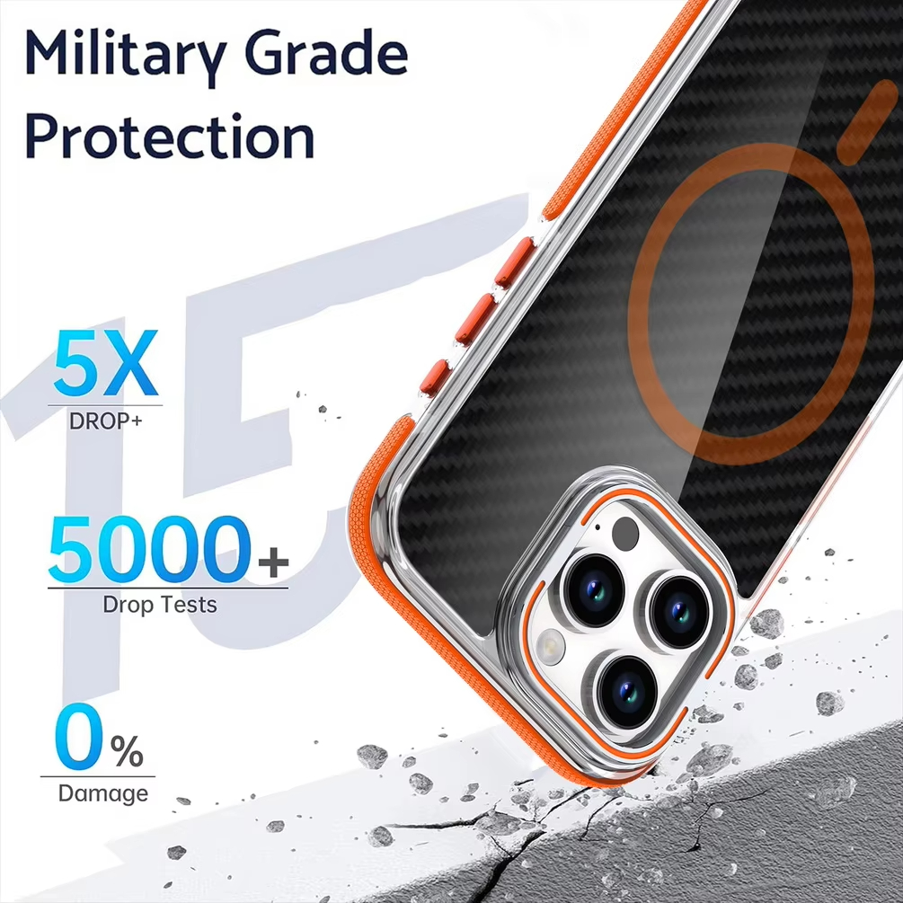 Business Carbon Fiber Magnetic Contrast Color Anti-skid Frame Case For iPhone Series 