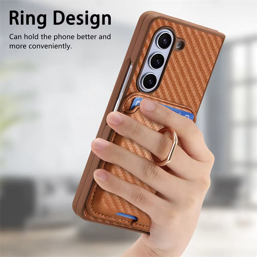 2 in 1 Detachable Carbon Fiber Card Wallet Case With Screen Protector For Samsung Galaxy Z Fold 6 5 4