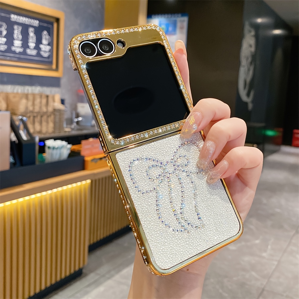 Cute Luxury Butterfly Love Heart Bowknot Bear Cat Rhinestone Plating Artificial Leather Phone Case For Samsung Z Flip 