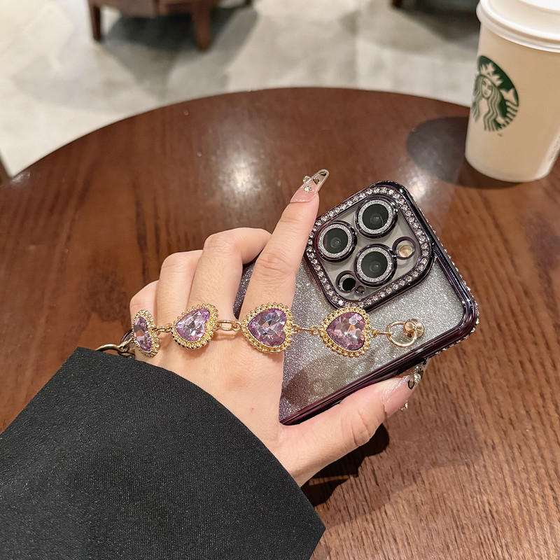 Bling Love Heart Rhinestone Bracelet Case for iPhone 16/15/14/13/12/11 Series