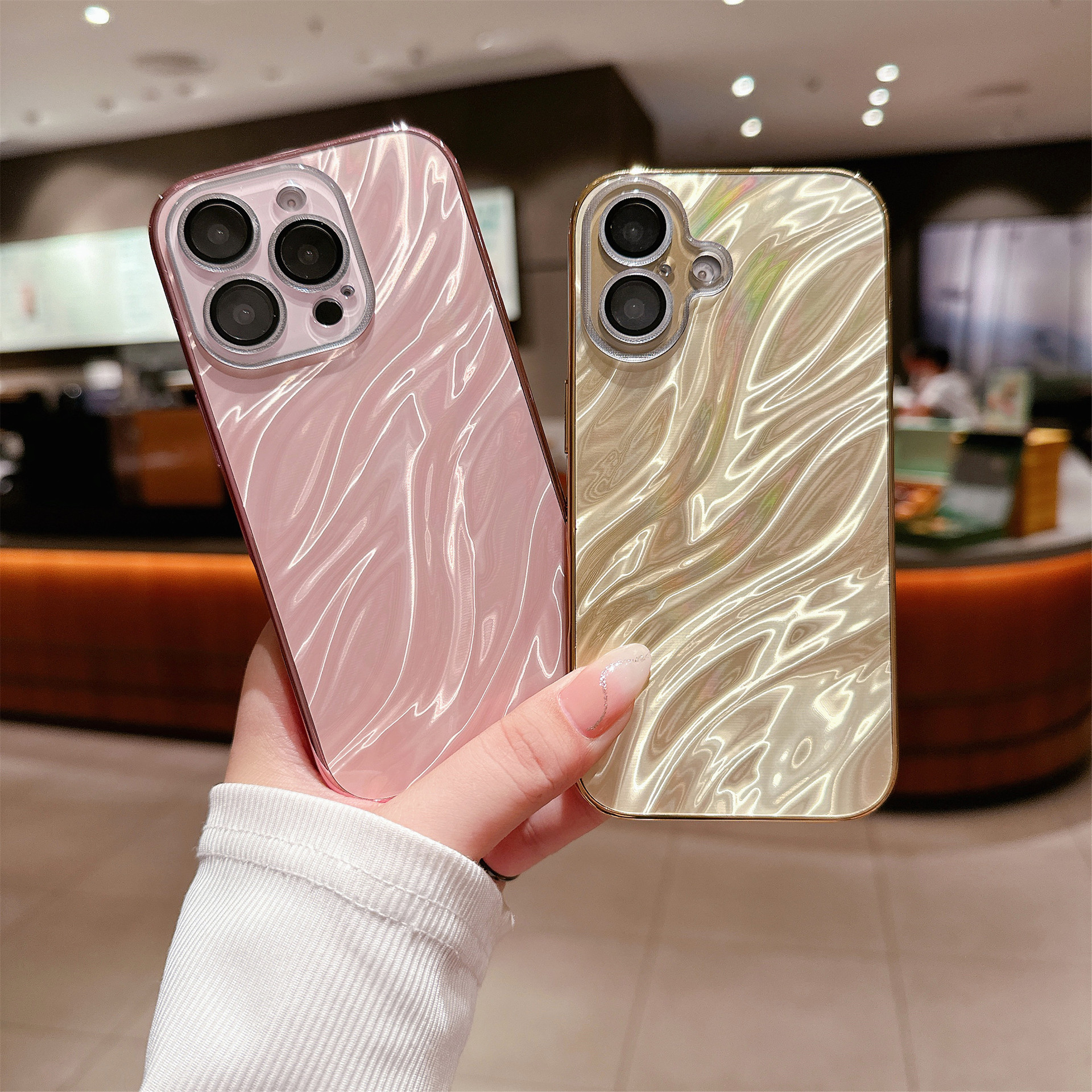Luxury Electroplated 3D Water Ripple Laser Phone Case For iPhone 16 15 14 13 12 11 Series