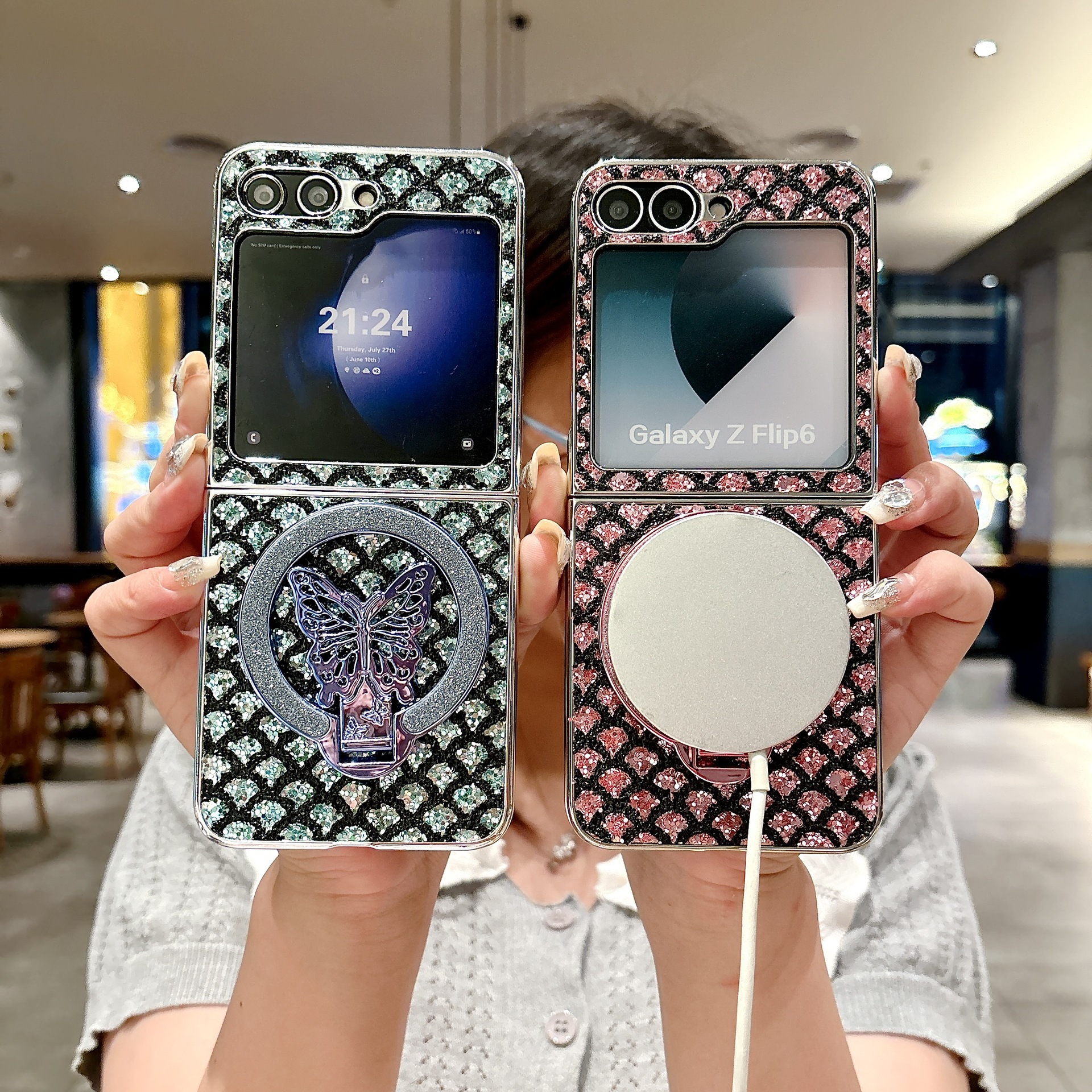 Electroplated Butterfly Magnetic Leather Case For Samsung Z Flip