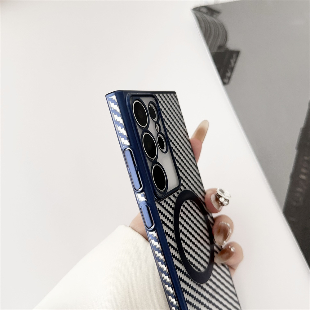 Translucent Carbon Fiber Magnetic Wireless Charging Case for Samsung Galaxy S24/S23/S22 Ultra