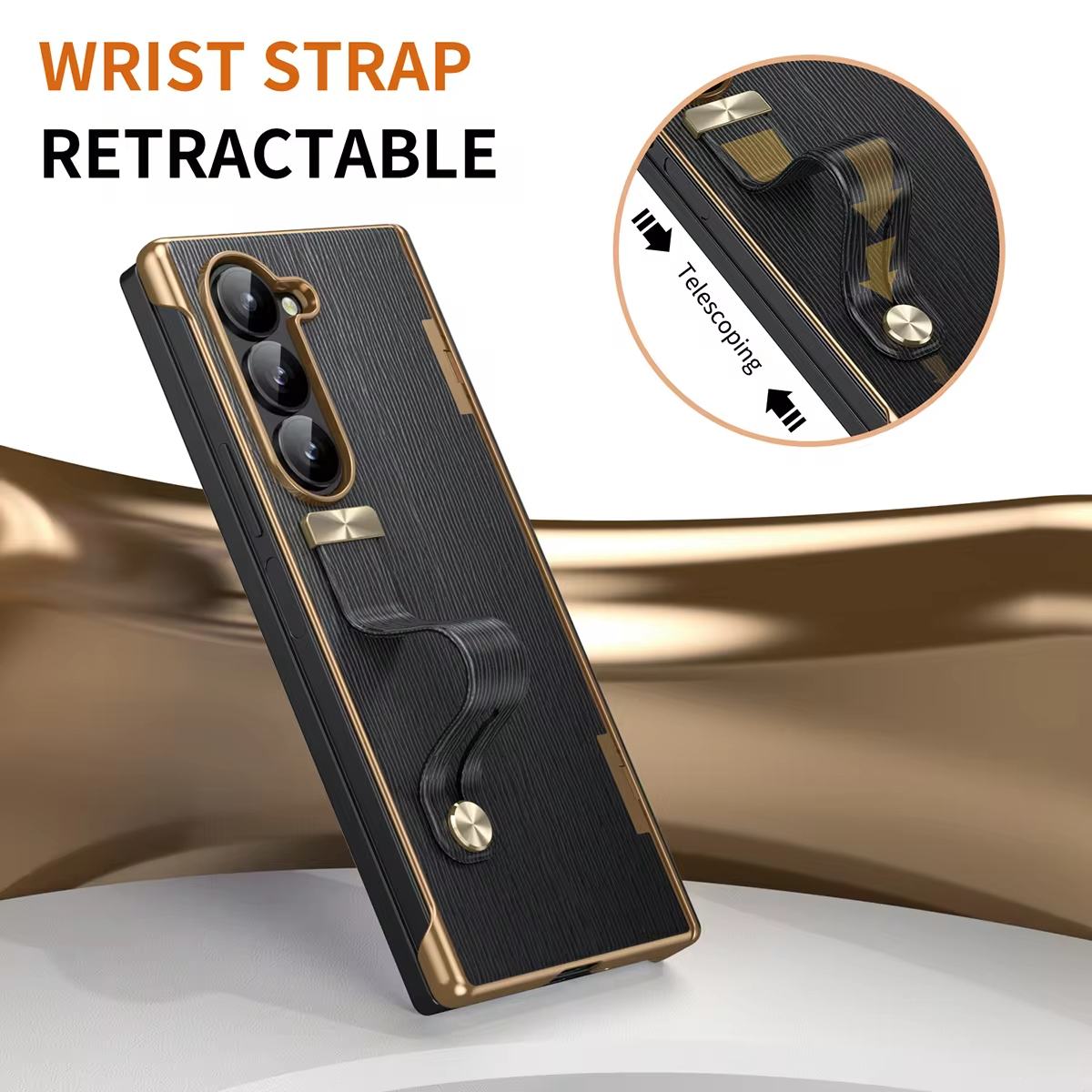 Luxury Leather Electroplated Frame Hinge Protection Back Case For Samsung Galaxy Z Fold 6/5/4/3