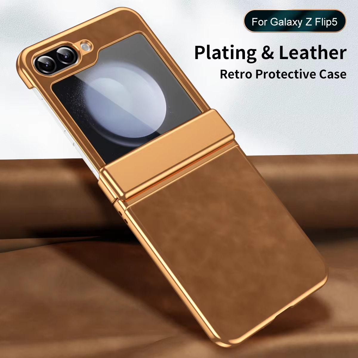  Luxury Leather Electroplated All-inclusive Folding Hinge Shockproof Case For Samsung Galaxy Z Flip 5 4 3