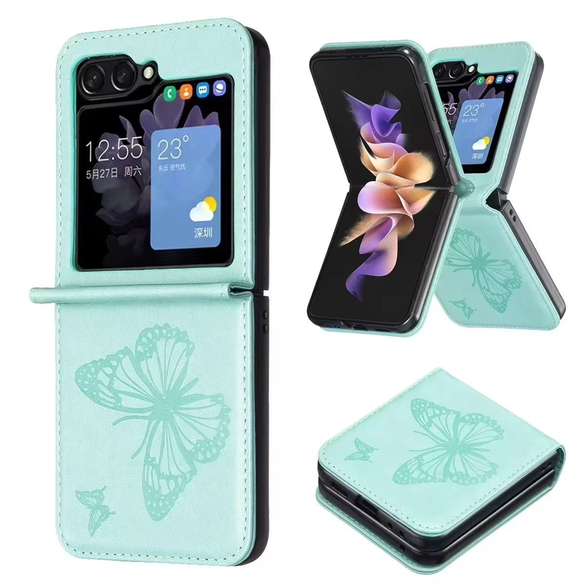 High-grade Skin-Friendly  Butterfly Embossed Flip Wallet Leather Case For Samsung Galaxy Z Flip 6/5/4/3