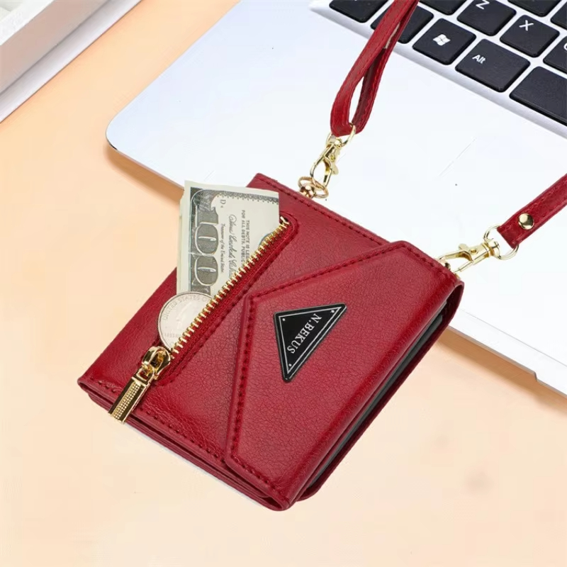 Crossbody Lanyard Leather Phone Case With Wallet Holder for Samsung Galaxy Z Flip 6 5 4 3