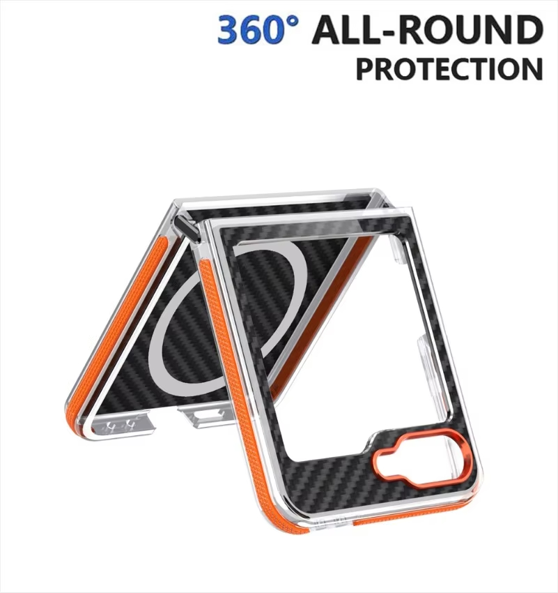Business Carbon Fiber Magnetic Contrast Color Anti-skid Frame Case for Samsung Galaxy Z Flip 5 6 